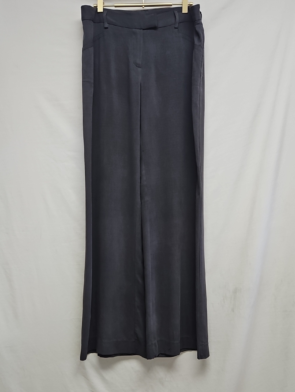 Cabi 855 Womens 10 100% Silk Wide Leg Trousers Charcoal Gray Dress Pants